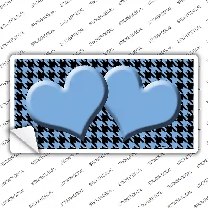Light Blue Black Houndstooth Light Blue Center Hearts Novelty Sticker Decal
