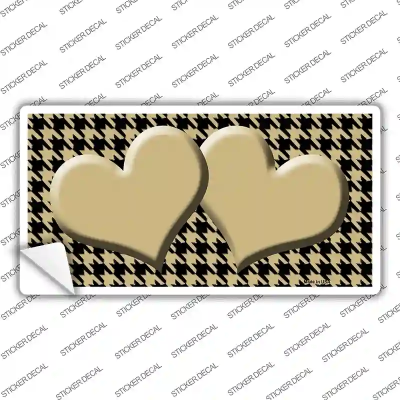 Gold Black Houndstooth Gold Center Hearts Novelty Sticker Decal