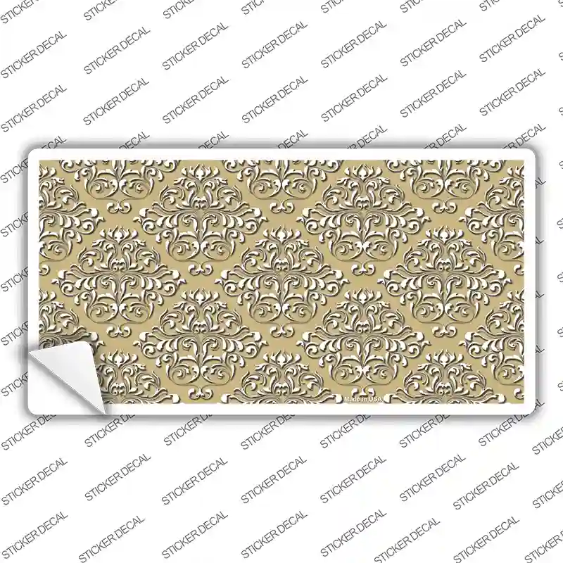 Gold White Damask Novelty Sticker Decal