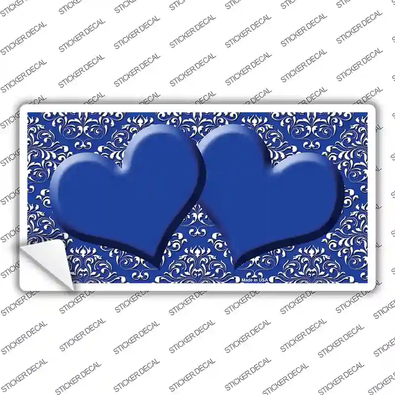 Blue White Damask Center Hearts Novelty Sticker Decal