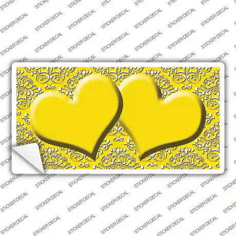 Yellow White Damask Center Hearts Novelty Sticker Decal