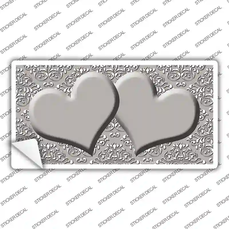 Grey White Damask Center Hearts Novelty Sticker Decal