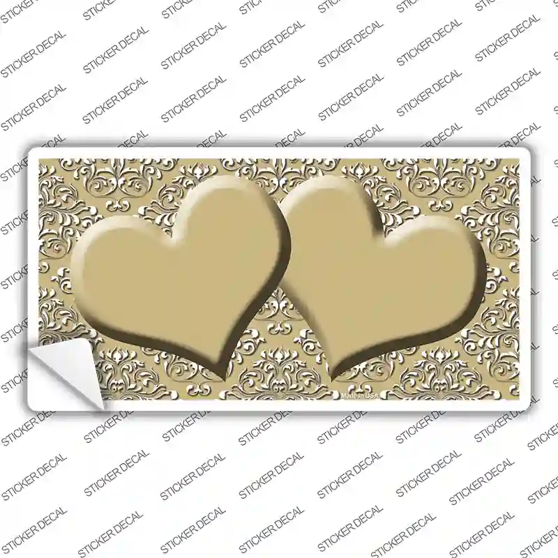 Gold White Damask Center Hearts Novelty Sticker Decal