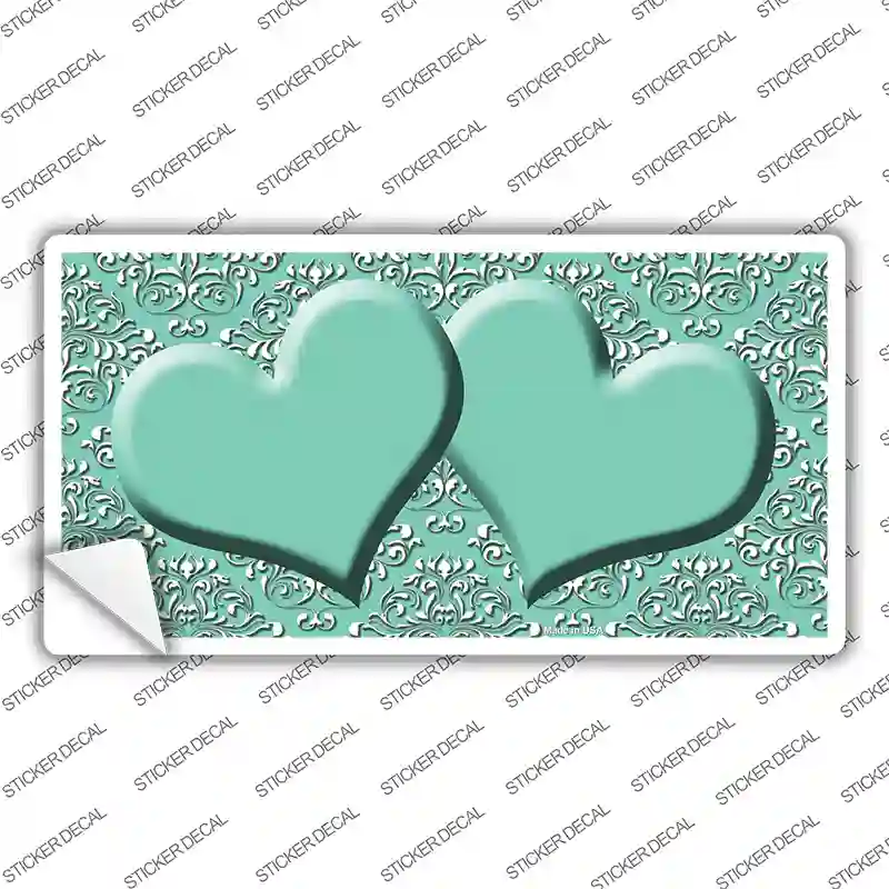 Mint White Damask Center Hearts Novelty Sticker Decal