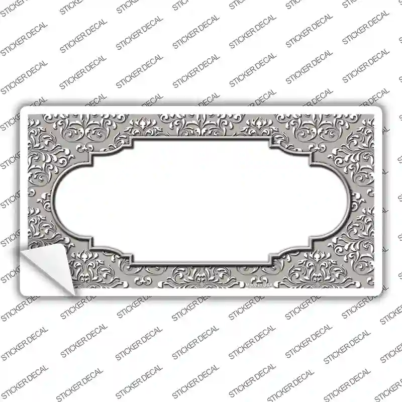 Grey White Damask Center Scalloped Novelty Sticker Decal