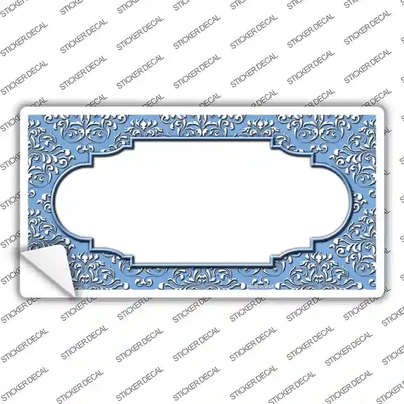 Light Blue White Damask Center Scalloped Novelty Sticker Decal