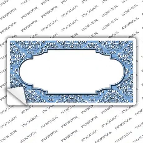 Light Blue White Damask Center Scalloped Novelty Sticker Decal