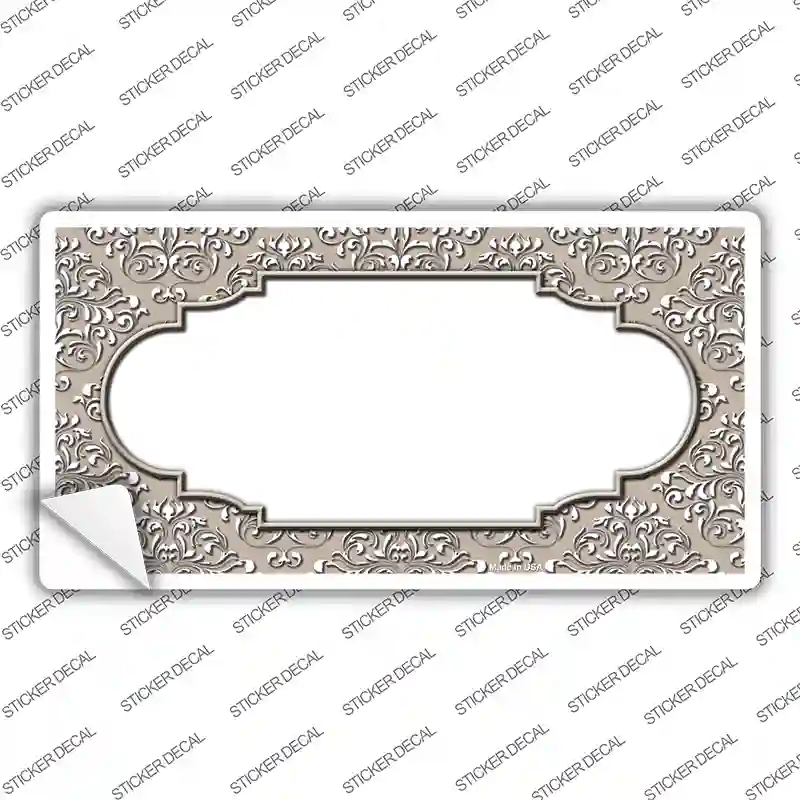 Tan White Damask Center Scalloped Novelty Sticker Decal