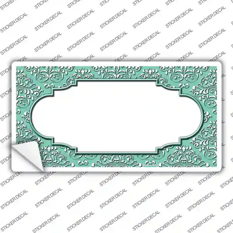 Mint White Damask Center Scalloped Novelty Sticker Decal