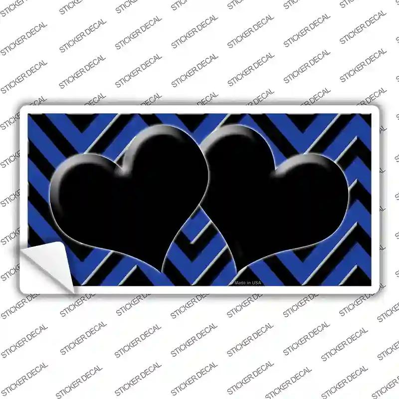 Blue Black Chevon Hearts Novelty Sticker Decal