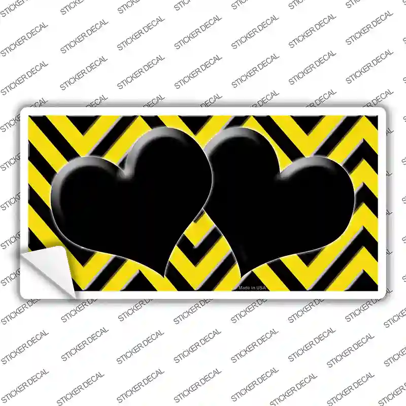 Yellow Black Chevon Hearts Novelty Sticker Decal
