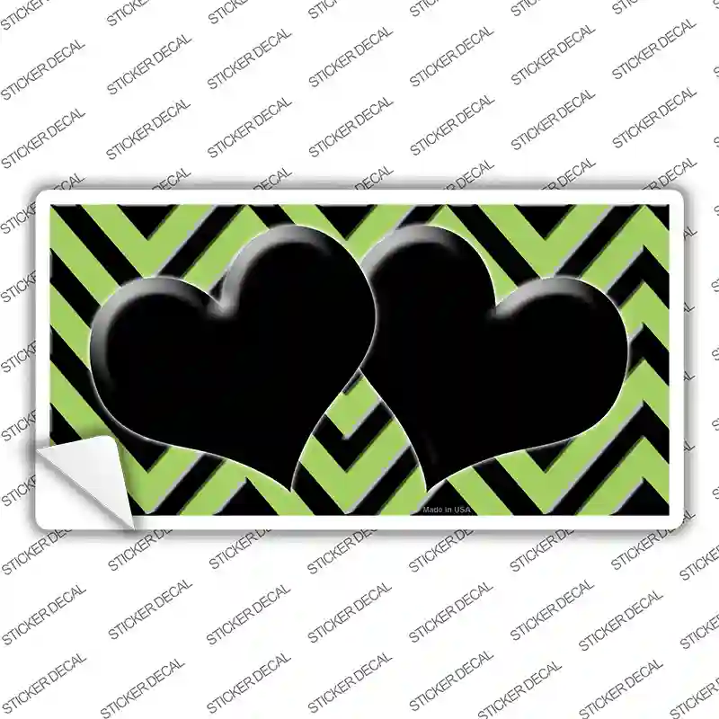 Lime Green Black Chevon Hearts Novelty Sticker Decal