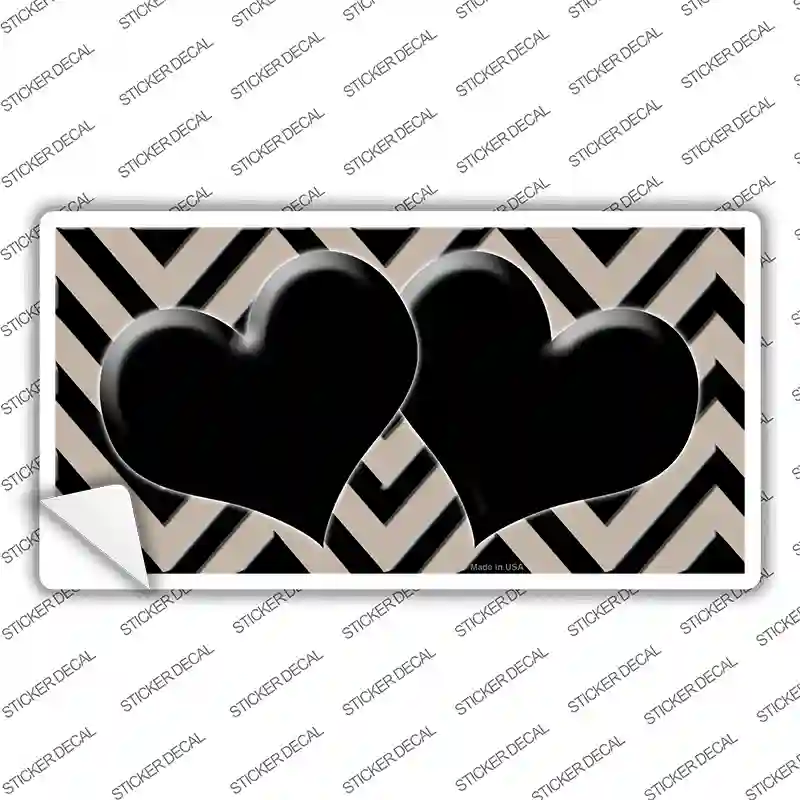 Tan Black Chevon Hearts Novelty Sticker Decal