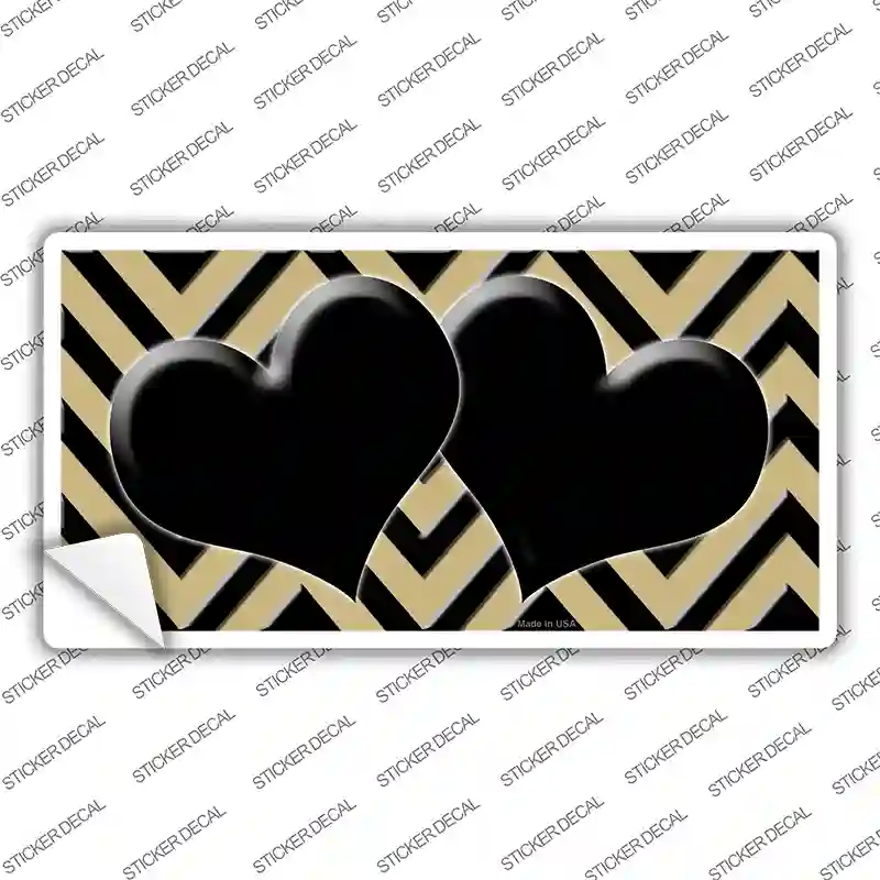 Gold Black Chevon Hearts Novelty Sticker Decal