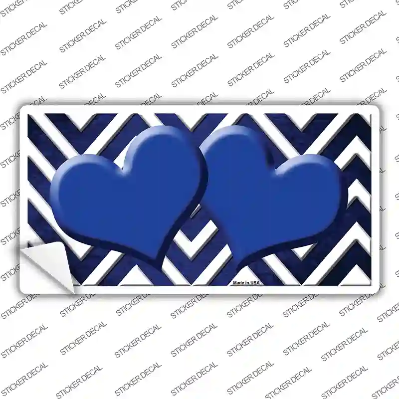 Blue White Hearts Chevron Oil Rubbed Novelty Sticker Decal