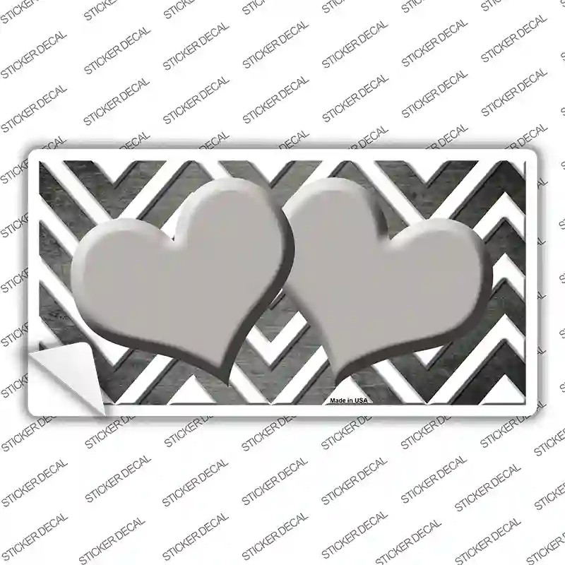 Gray White Hearts Chevron Oil Rubbed Novelty Sticker Decal