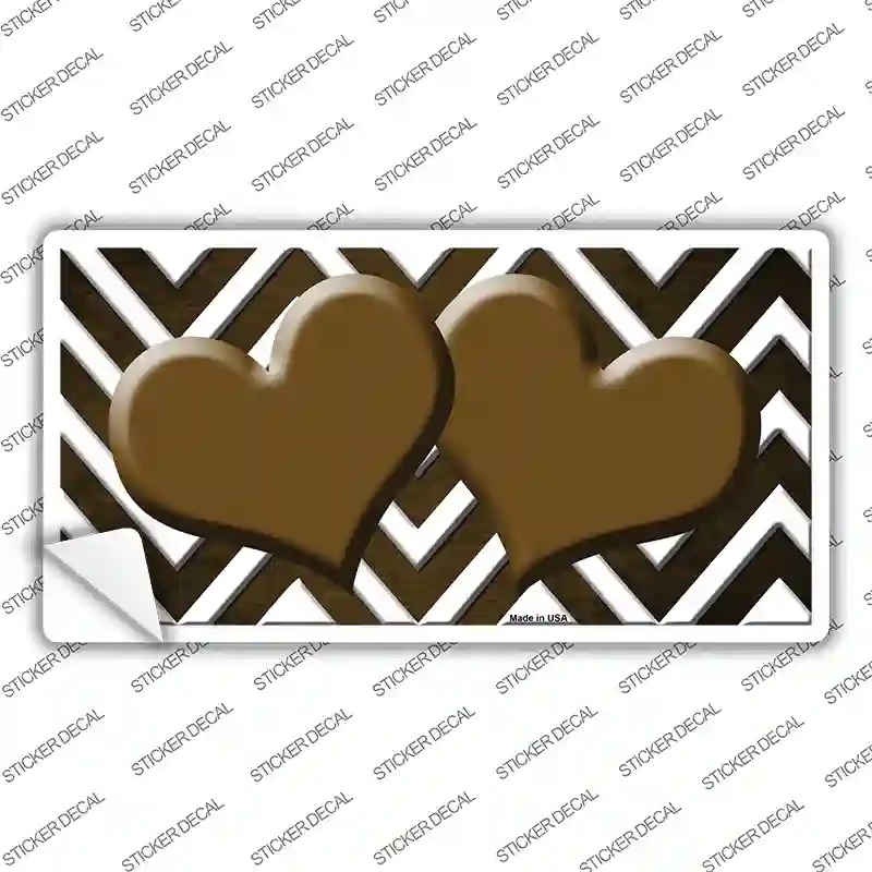 Brown White Hearts Chevron Oil Rubbed Novelty Sticker Decal