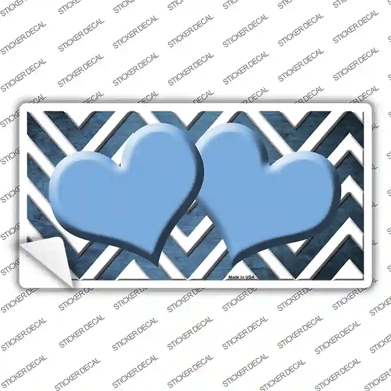 Light Blue White Hearts Chevron Oil Rubbed Novelty Sticker Decal