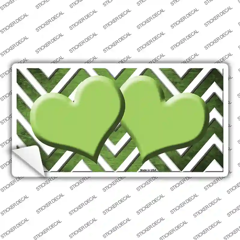 Lime Green White Hearts Chevron Oil Rubbed Novelty Sticker Decal