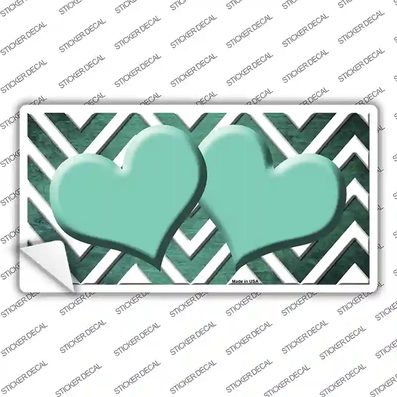 Mint White Hearts Chevron Oil Rubbed Novelty Sticker Decal