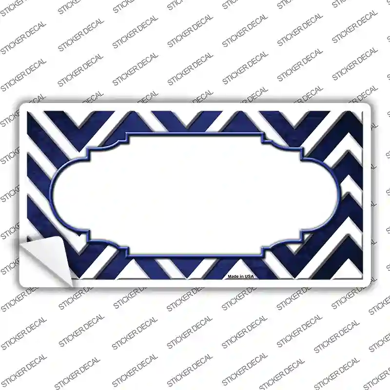 Blue White Chevron Scallop Oil Rubbed Novelty Sticker Decal