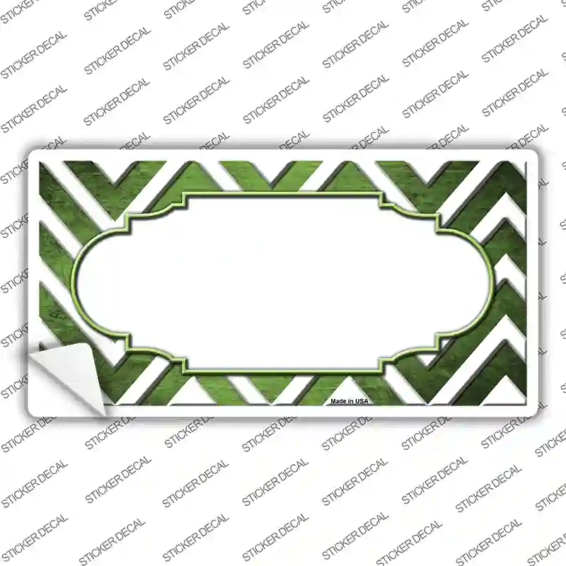 Lime Green White Chevron Scallop Oil Rubbed Novelty Sticker Decal