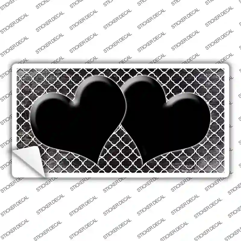 Black White Quatrefoil Hearts Oil Rubbed Novelty Sticker Decal