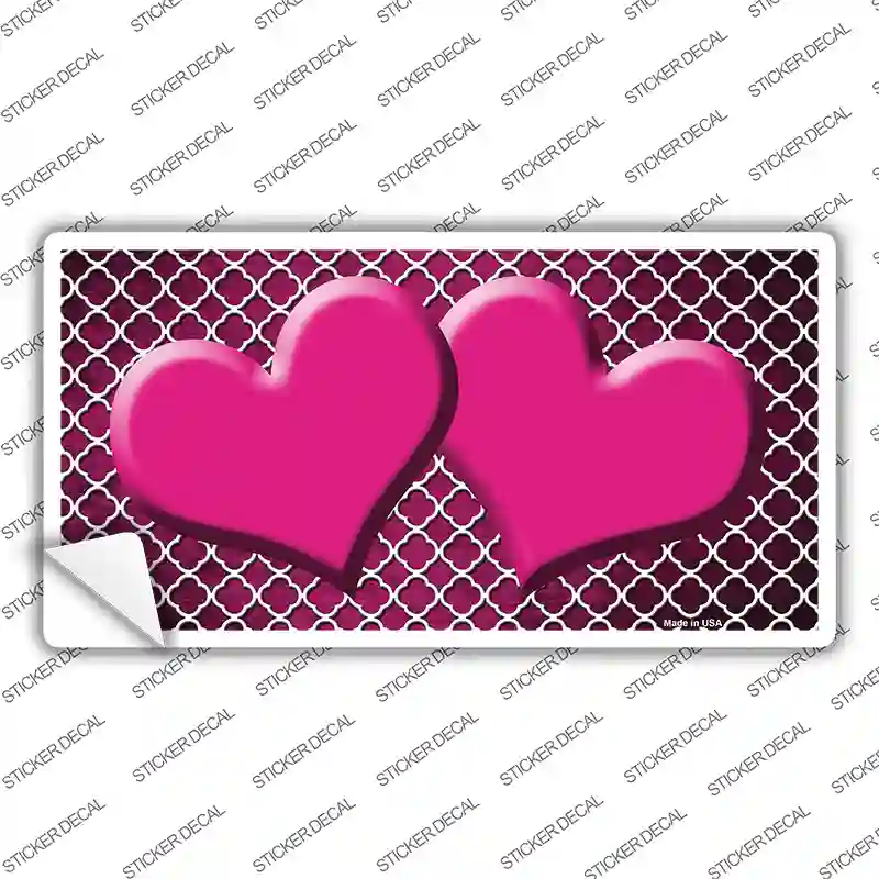 Pink White Quatrefoil Hearts Oil Rubbed Novelty Sticker Decal