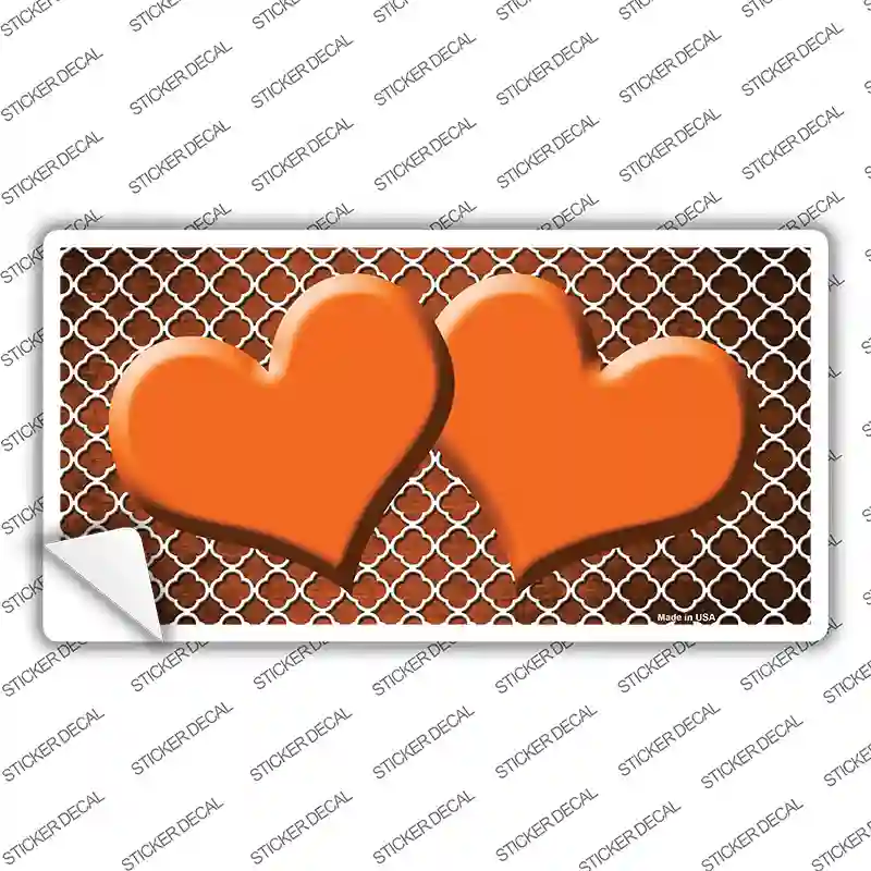 Orange White Quatrefoil Hearts Oil Rubbed Novelty Sticker Decal