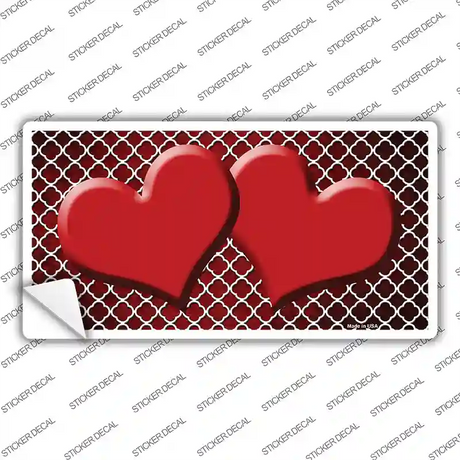 Red White Quatrefoil Hearts Oil Rubbed Novelty Sticker Decal