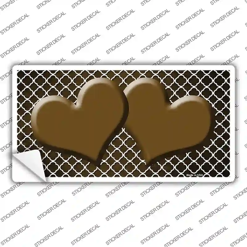 Brown White Quatrefoil Hearts Oil Rubbed Novelty Sticker Decal
