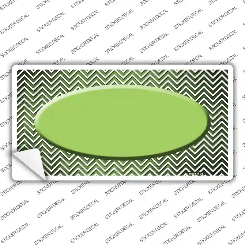 Lime Green White Small Chevron Oval Oil Rubbed Novelty Sticker Decal