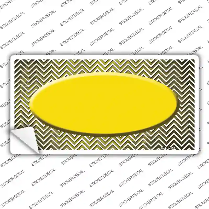 Yellow White Small Chevron Oval Oil Rubbed Novelty Sticker Decal