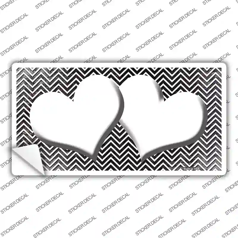 Black White Small Chevron Hearts Oil Rubbed Novelty Sticker Decal