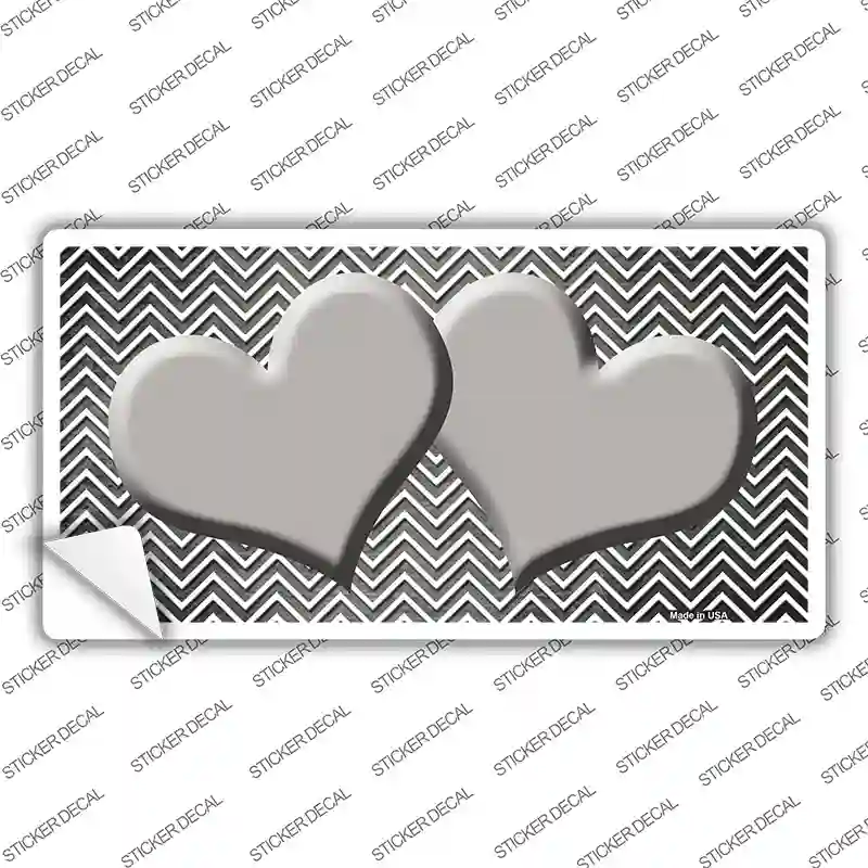 Gray White Small Chevron Hearts Oil Rubbed Novelty Sticker Decal