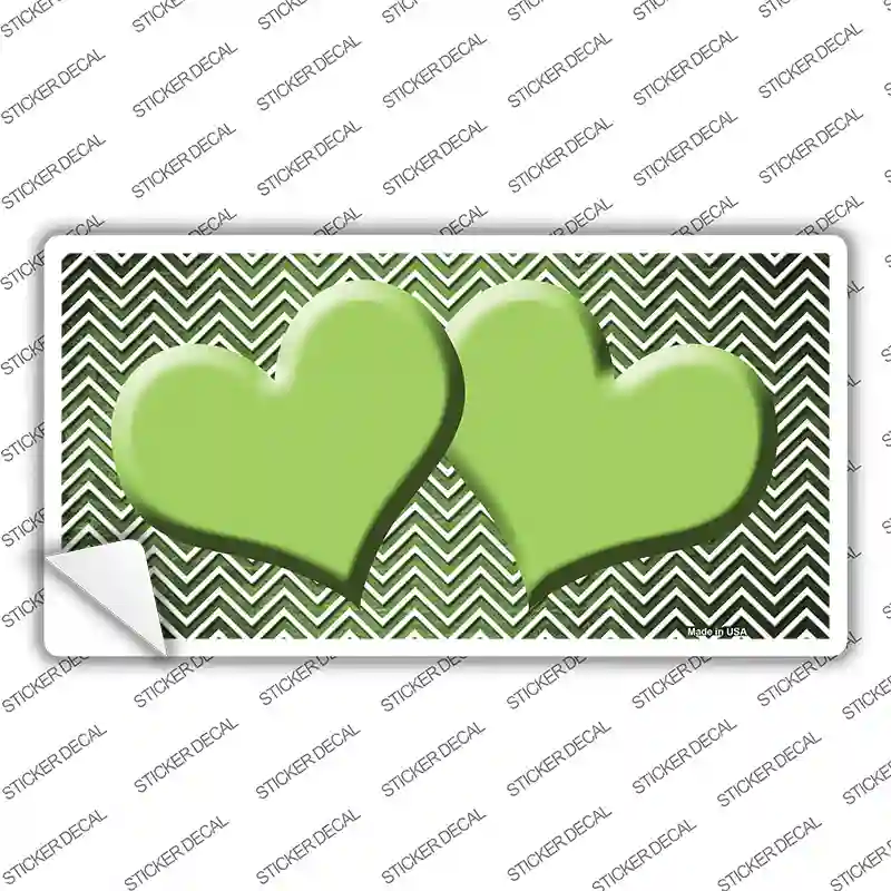Lime Green White Small Chevron Hearts Oil Rubbed Novelty Sticker Decal