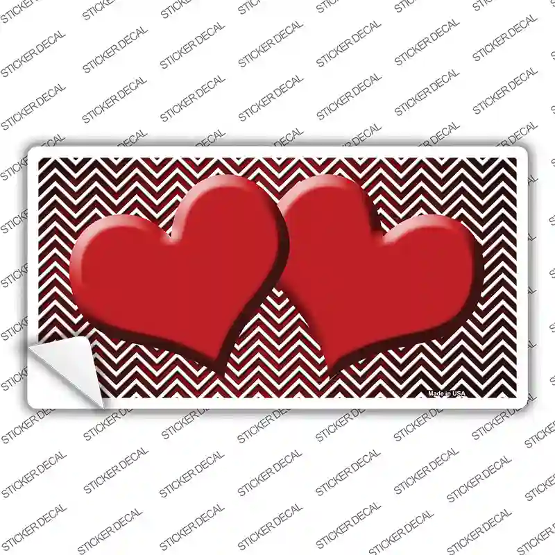 Red White Small Chevron Hearts Oil Rubbed Novelty Sticker Decal
