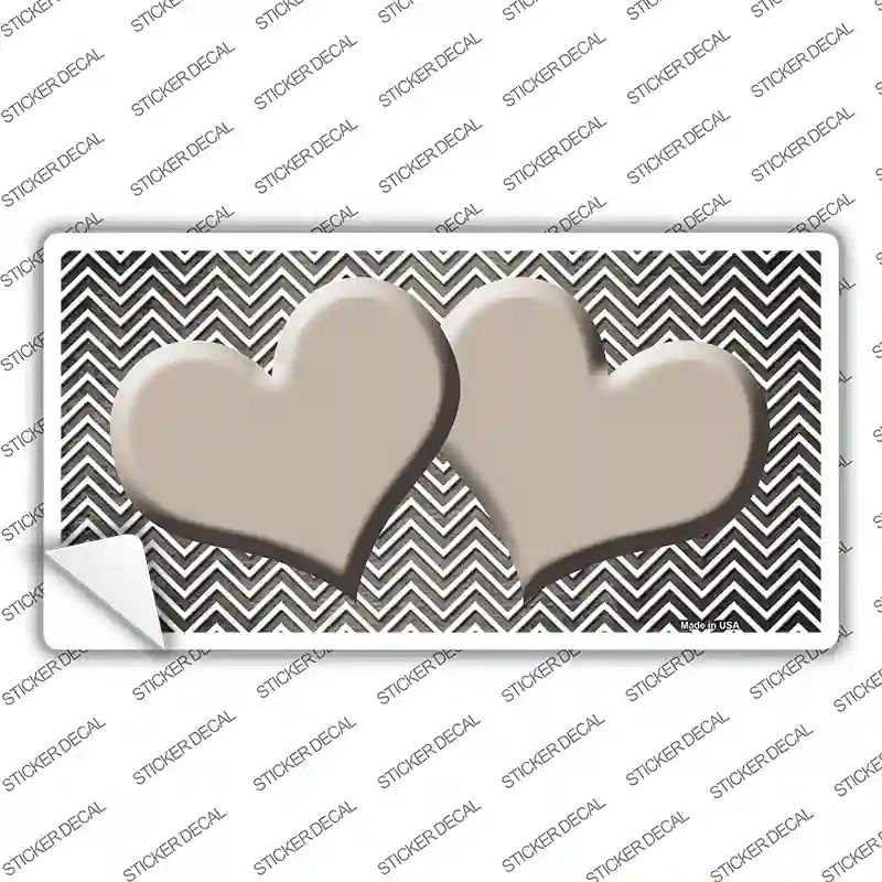 Tan White Small Chevron Hearts Oil Rubbed Novelty Sticker Decal