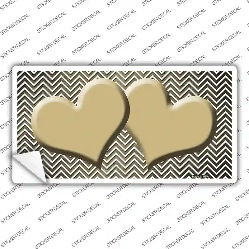 Gold White Small Chevron Hearts Oil Rubbed Novelty Sticker Decal