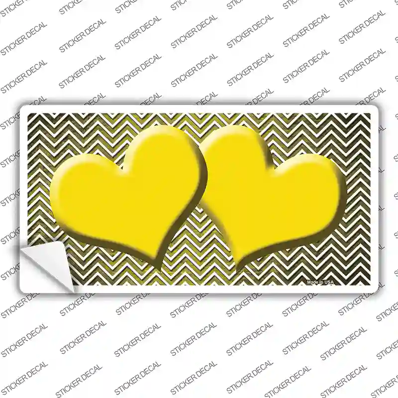 Yellow White Small Chevron Hearts Oil Rubbed Novelty Sticker Decal