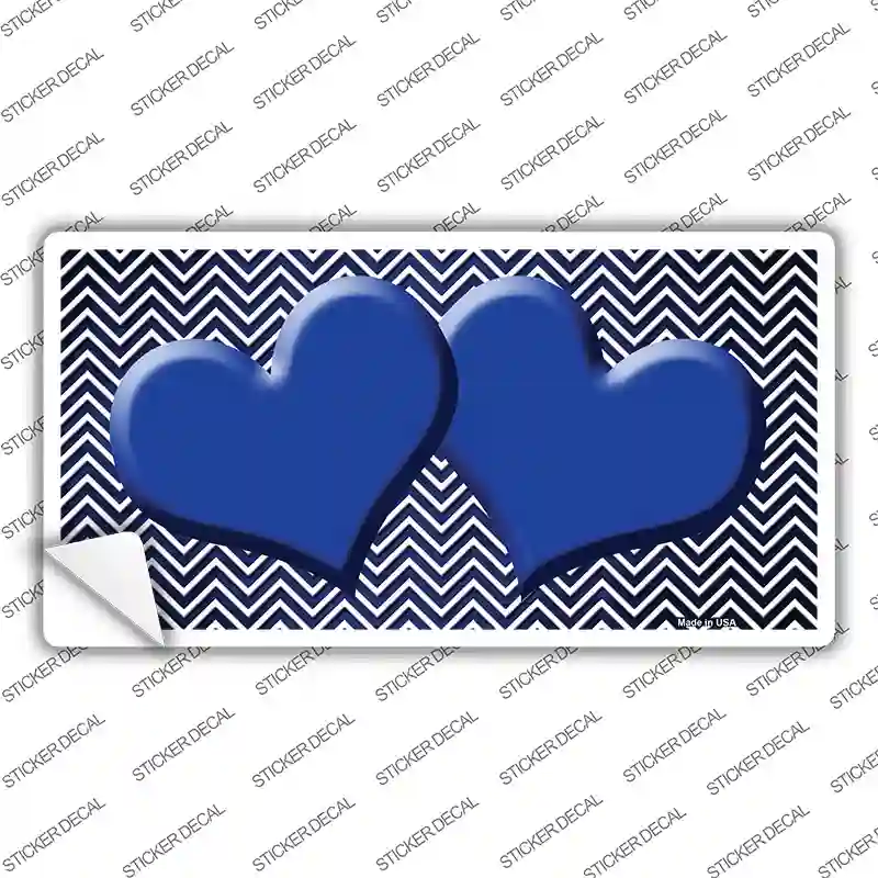 Blue White Small Chevron Hearts Oil Rubbed Novelty Sticker Decal