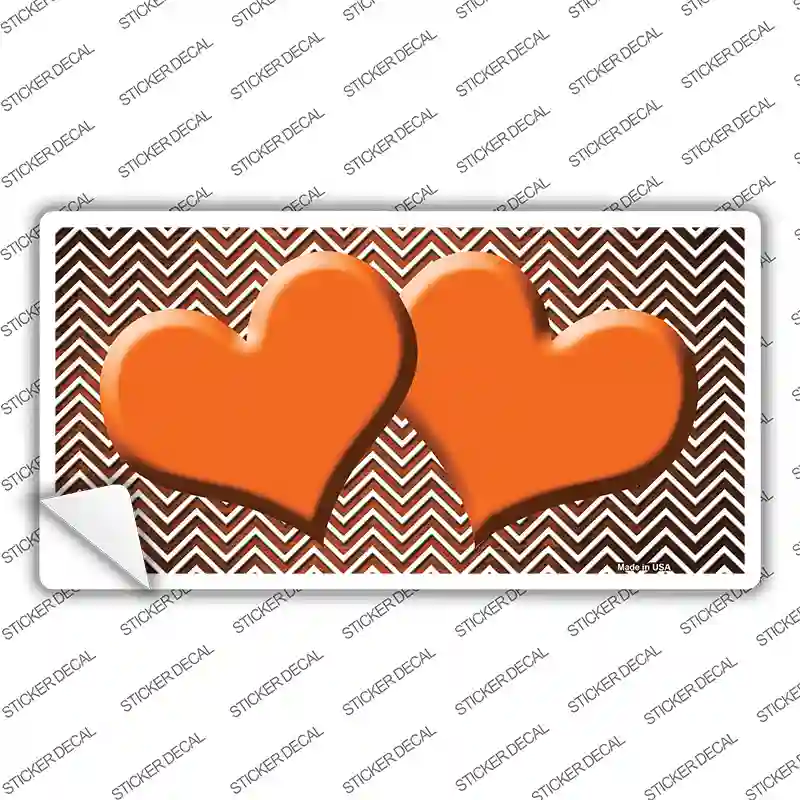 Orange White Small Chevron Hearts Oil Rubbed Novelty Sticker Decal