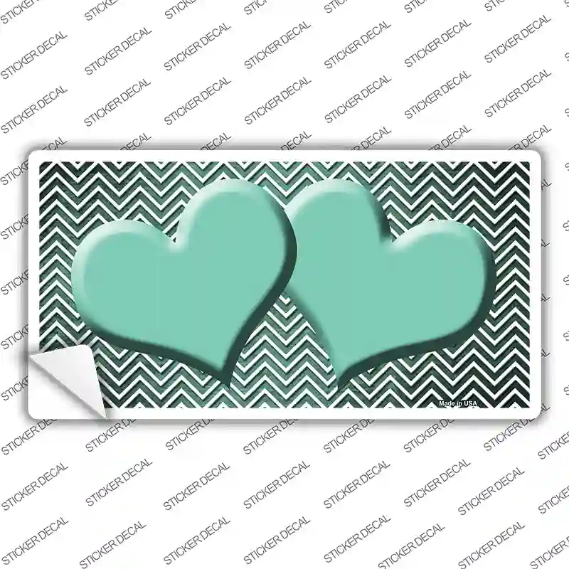 Mint White Small Chevron Hearts Oil Rubbed Novelty Sticker Decal