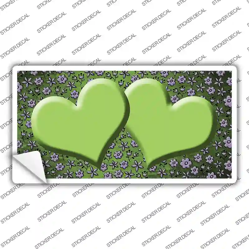 Lime Green Purple Flowers Hearts Oil Rubbed Novelty Sticker Decal