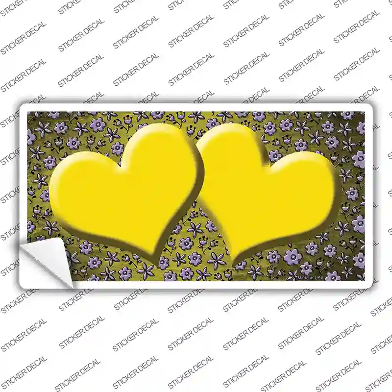 Yellow Purple Flowers Hearts Oil Rubbed Novelty Sticker Decal