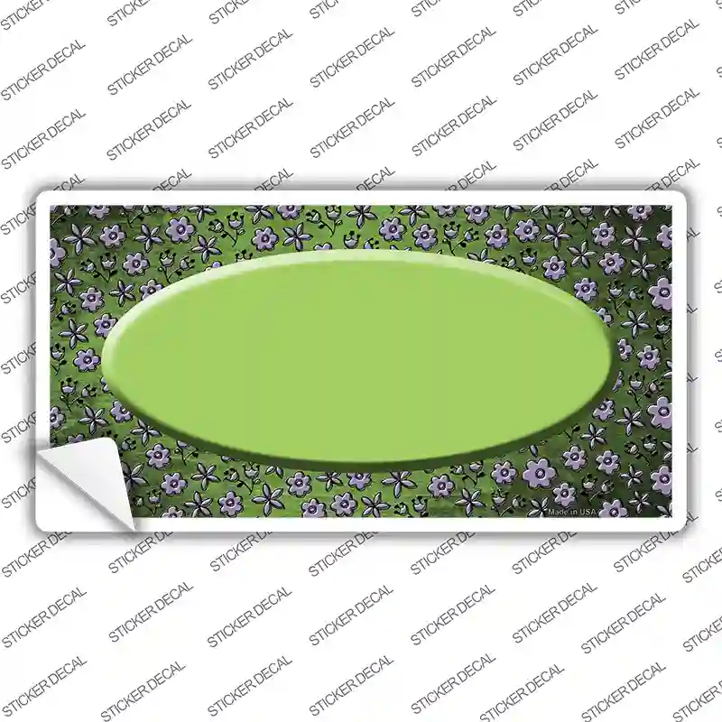 Lime Green Purple Flowers Oval Oil Rubbed Novelty Sticker Decal