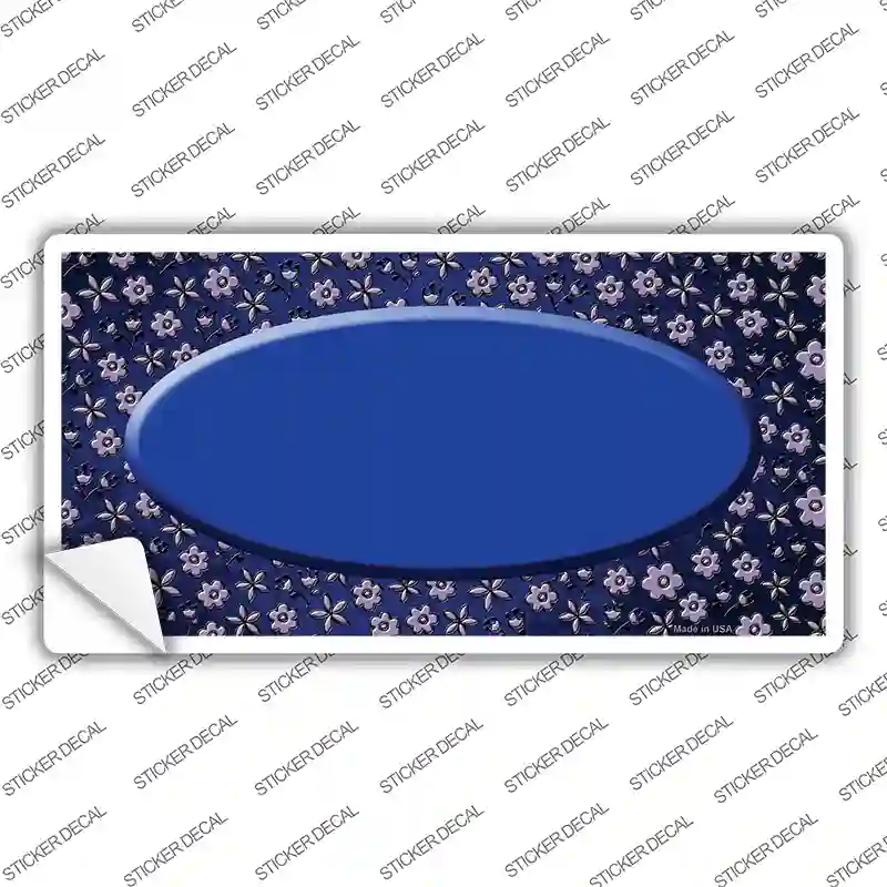 Blue Purple Flowers Oval Oil Rubbed Novelty Sticker Decal
