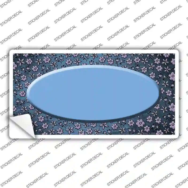 Light Blue Purple Flowers Oval Oil Rubbed Novelty Sticker Decal