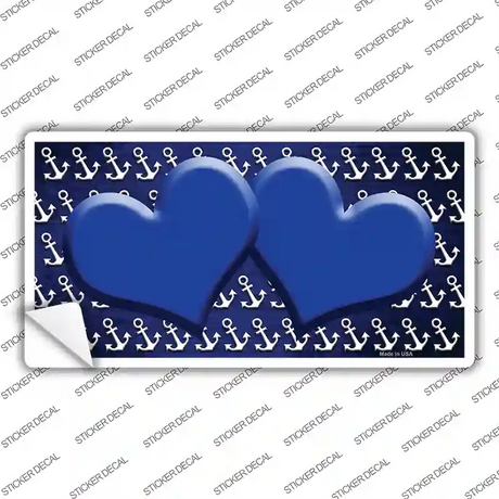 Blue White Anchor Hearts Oil Rubbed Novelty Sticker Decal