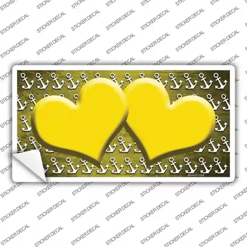Yellow White Anchor Hearts Oil Rubbed Novelty Sticker Decal